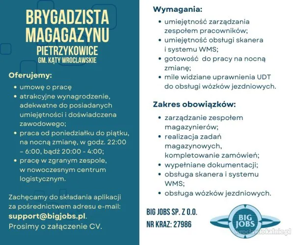 Brygadzista magazynu