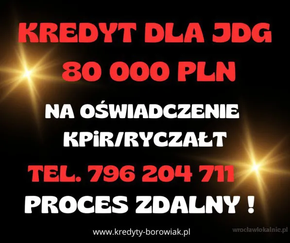 NOWOŚĆ! Kredyt dla FIRM 80 000 PLN na 96 mies. BARDZO DUŻA PRZYZNAWALNOŚĆ!