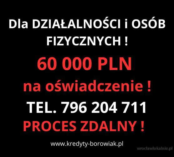 KREDYT DLA FIRM I OSÓB FIZYCZNYCH NA OŚWIADCZENIE DO 60 TYS.